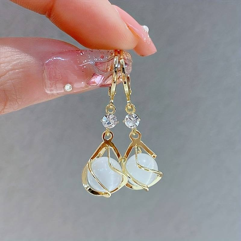 Vintage Gold Earrings with White Opal
